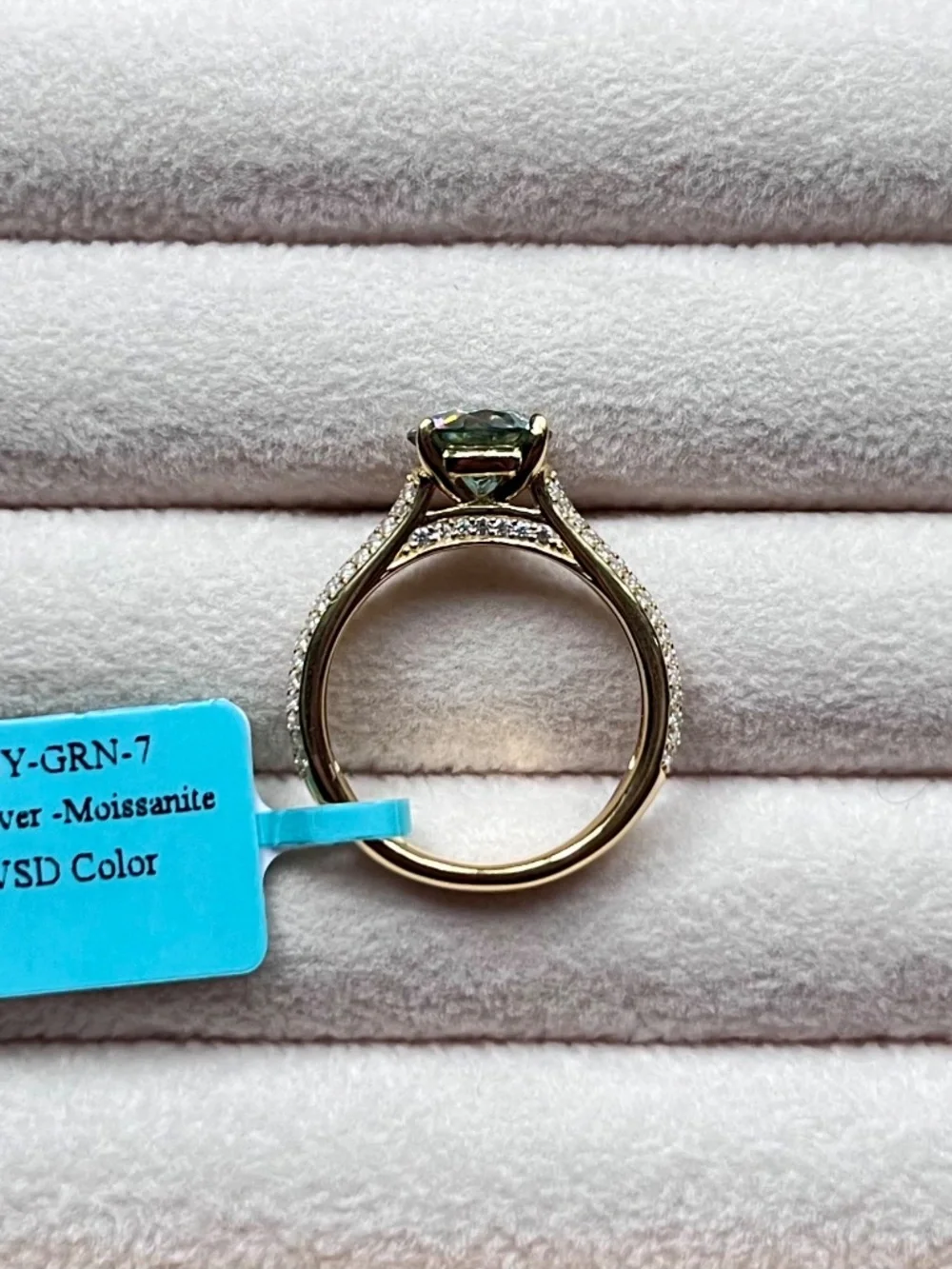 R124 | Teal Moissanite Cathedral Setting Ring